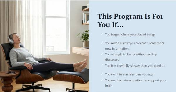 Final sales page visual summarizing memory, focus, and clarity outcomes from structured sound sessions