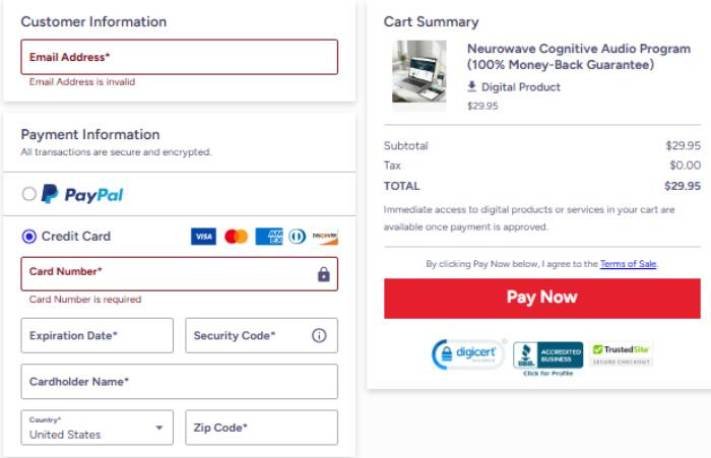 Encrypted checkout process ensuring safe and reliable purchase of cognitive enhancement sessions
